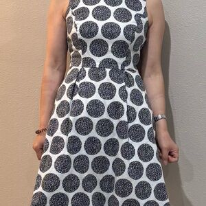White + Warren Black and White Circle Pattern Midi Dress